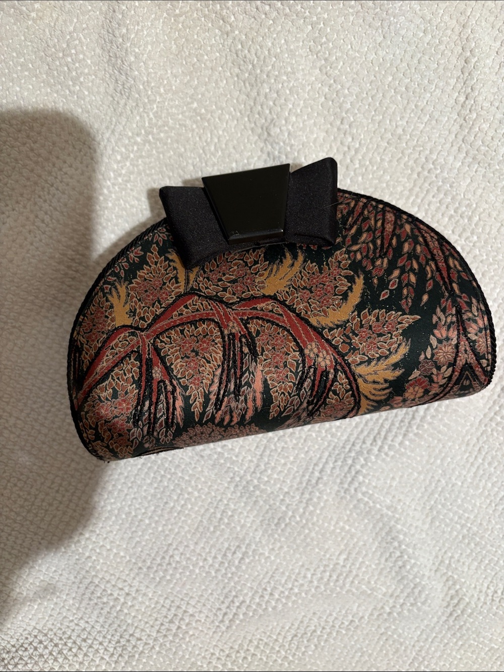 Rodo Black Floral Jacquard Clutch with Bow Detail